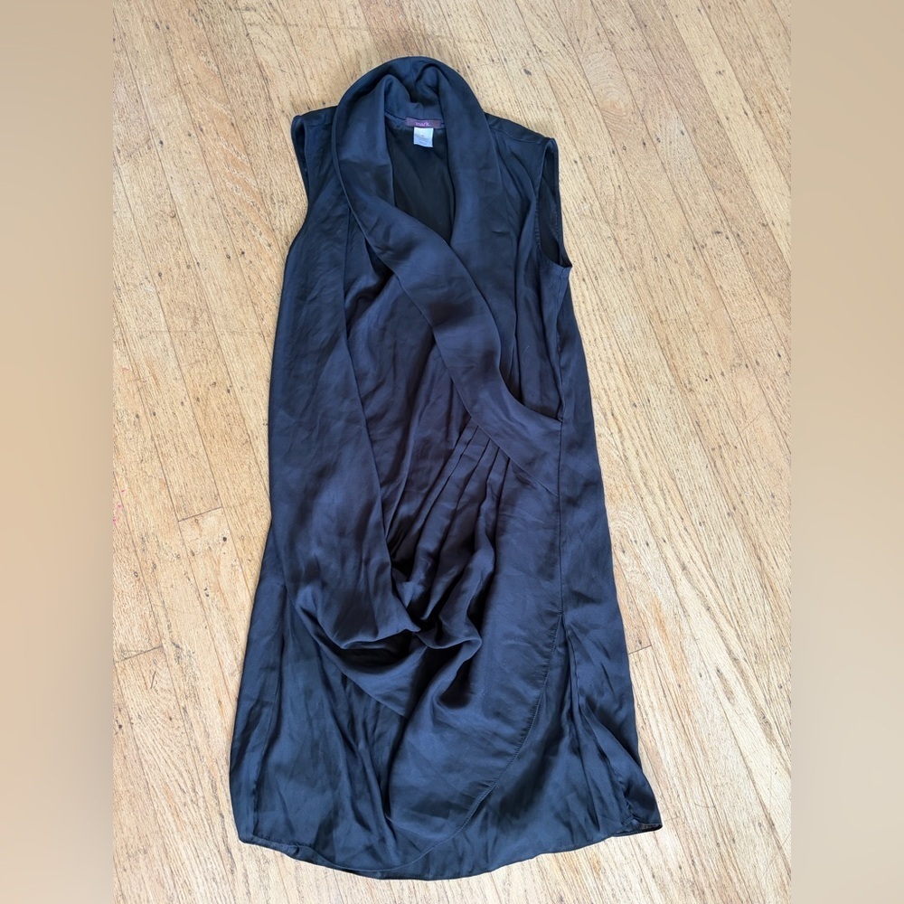 Mark. Deep V-neck faux wrap tuxedo top satin silk feeling dress